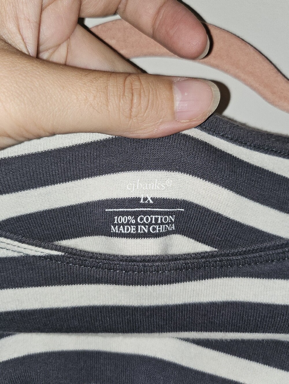 c j banks Striped Long Sleeve Tee 100% Cotton Gray White 1X - Picture 3 of 4